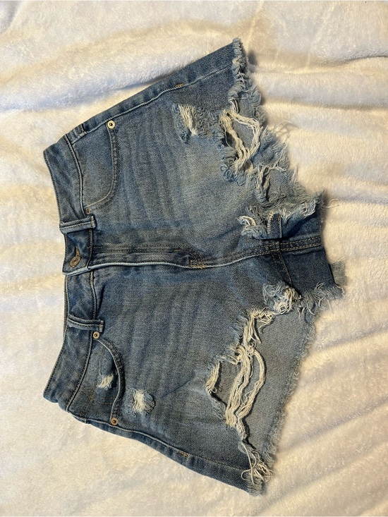 Happily Grey Pants - High-Rise Distressed Denim Shorts in Blue